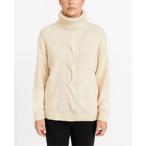 Garnet Hill 100% Cashmere Cable Knit Turtleneck Sweater Cream Size L